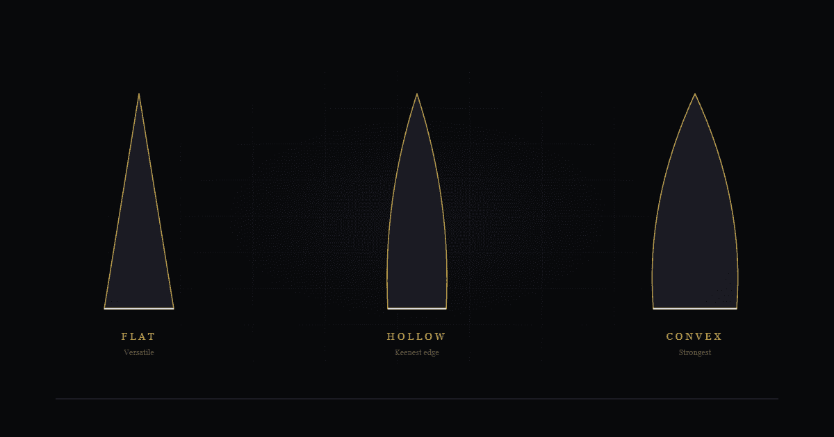 Blade edge geometry cross-section diagrams flat hollow convex