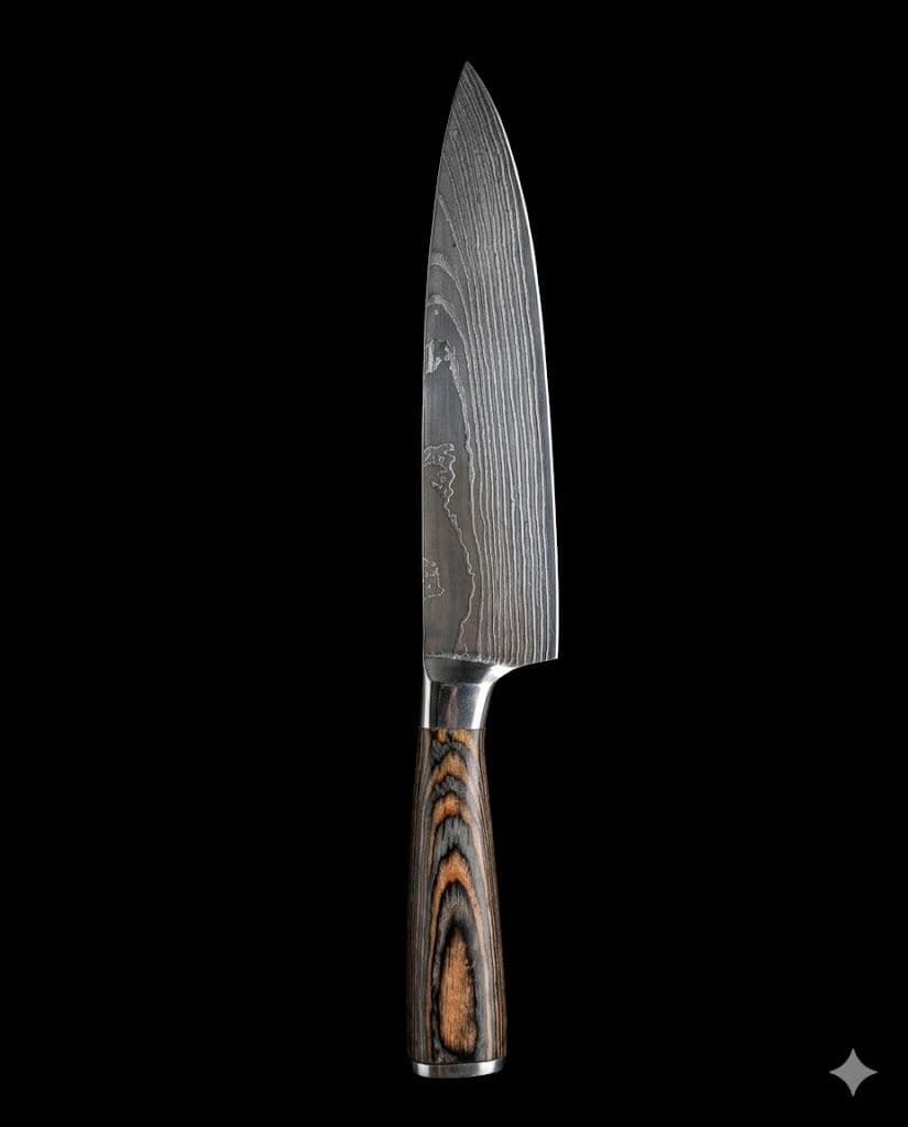 Kitchen- 328 mm - low layered Damascus with Pakkawood handle
